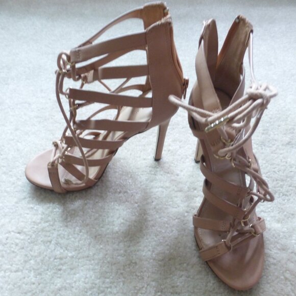FOREVER 21 nude lace up strappy cage heels - Picture 7 of 8